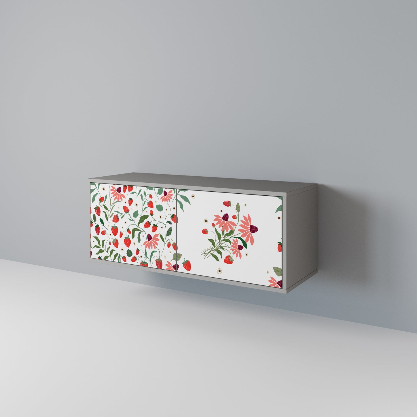 FLOWERS AND STRAWBERRIES Compact 2-Door TV Cabinet
