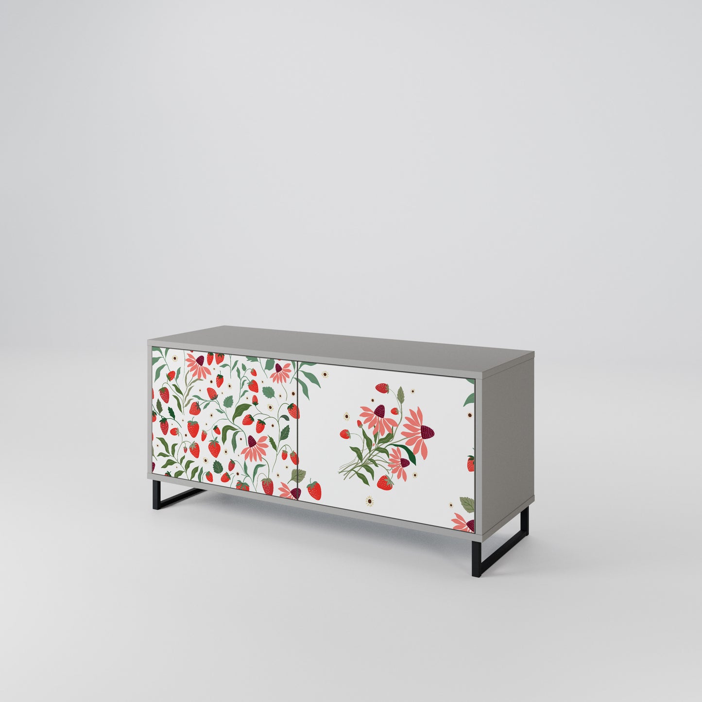 FLOWERS AND STRAWBERRIES Compact 2-Door TV Cabinet