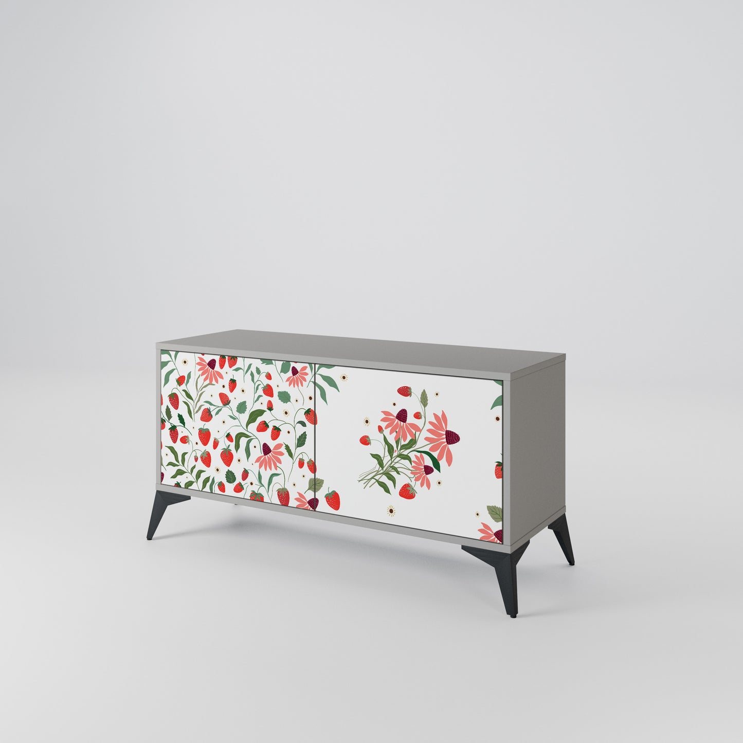 FLOWERS AND STRAWBERRIES Compact 2-Door TV Cabinet