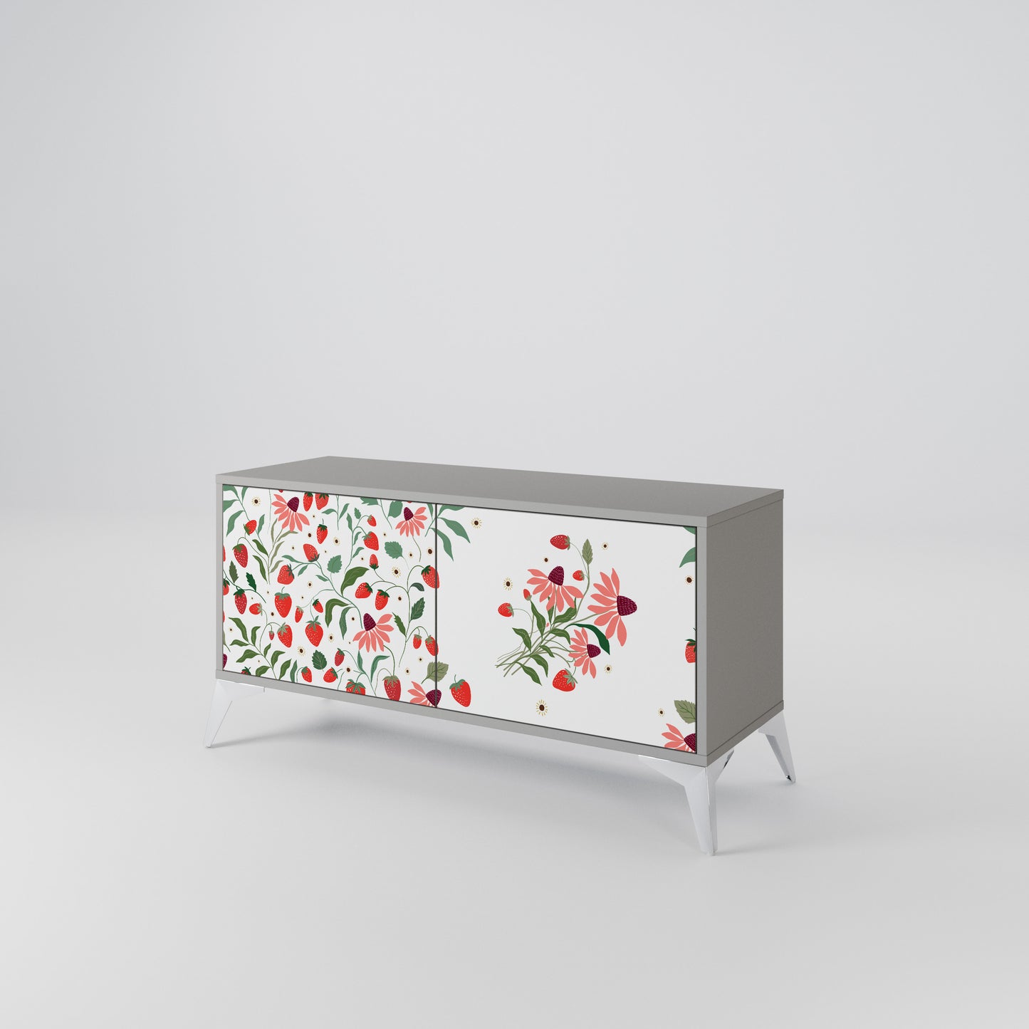FLOWERS AND STRAWBERRIES Compact 2-Door TV Cabinet