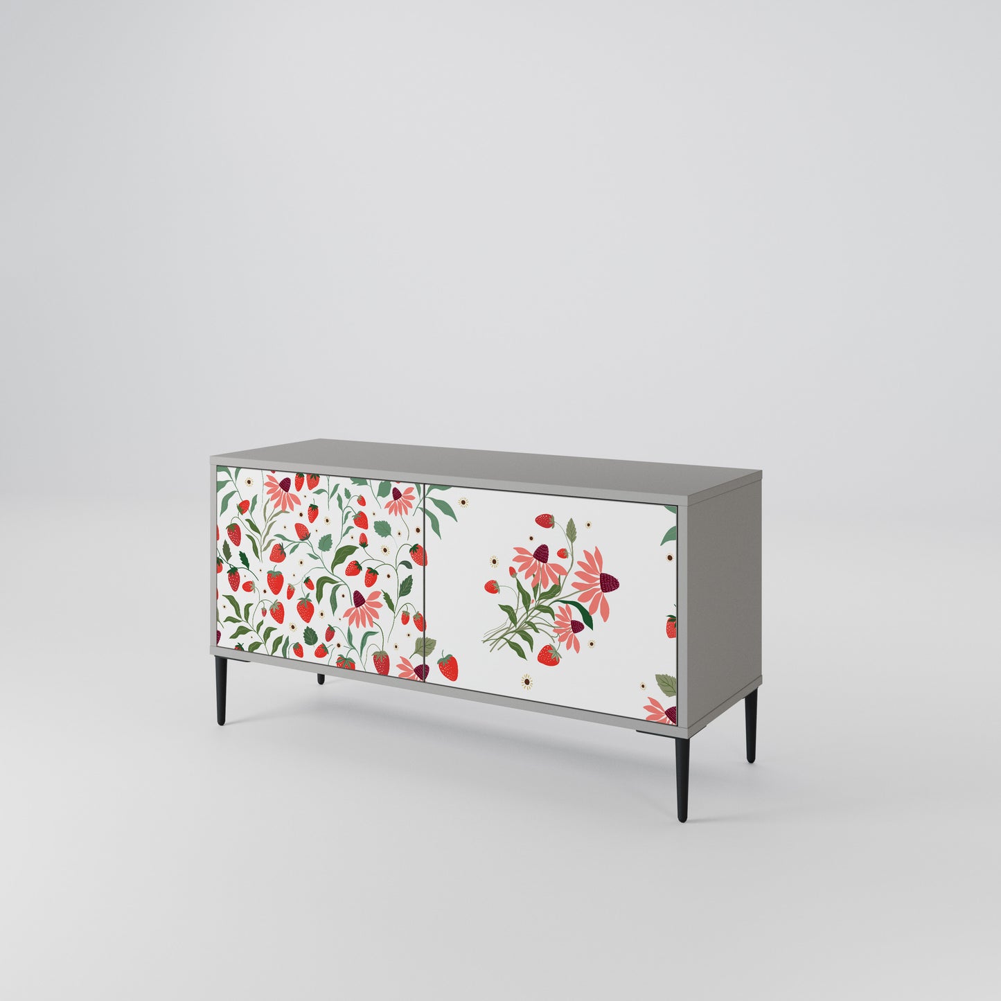 FLOWERS AND STRAWBERRIES Compact 2-Door TV Cabinet