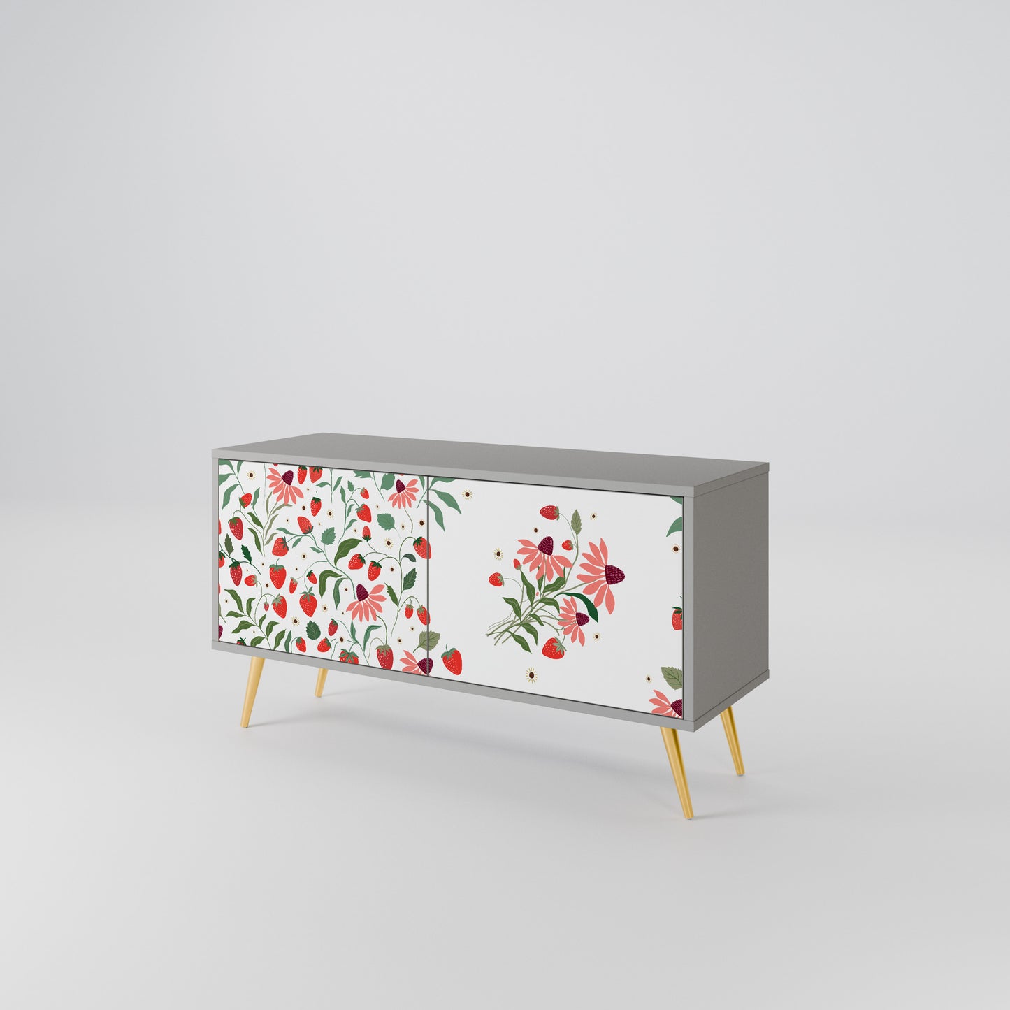 FLOWERS AND STRAWBERRIES Compact 2-Door TV Cabinet