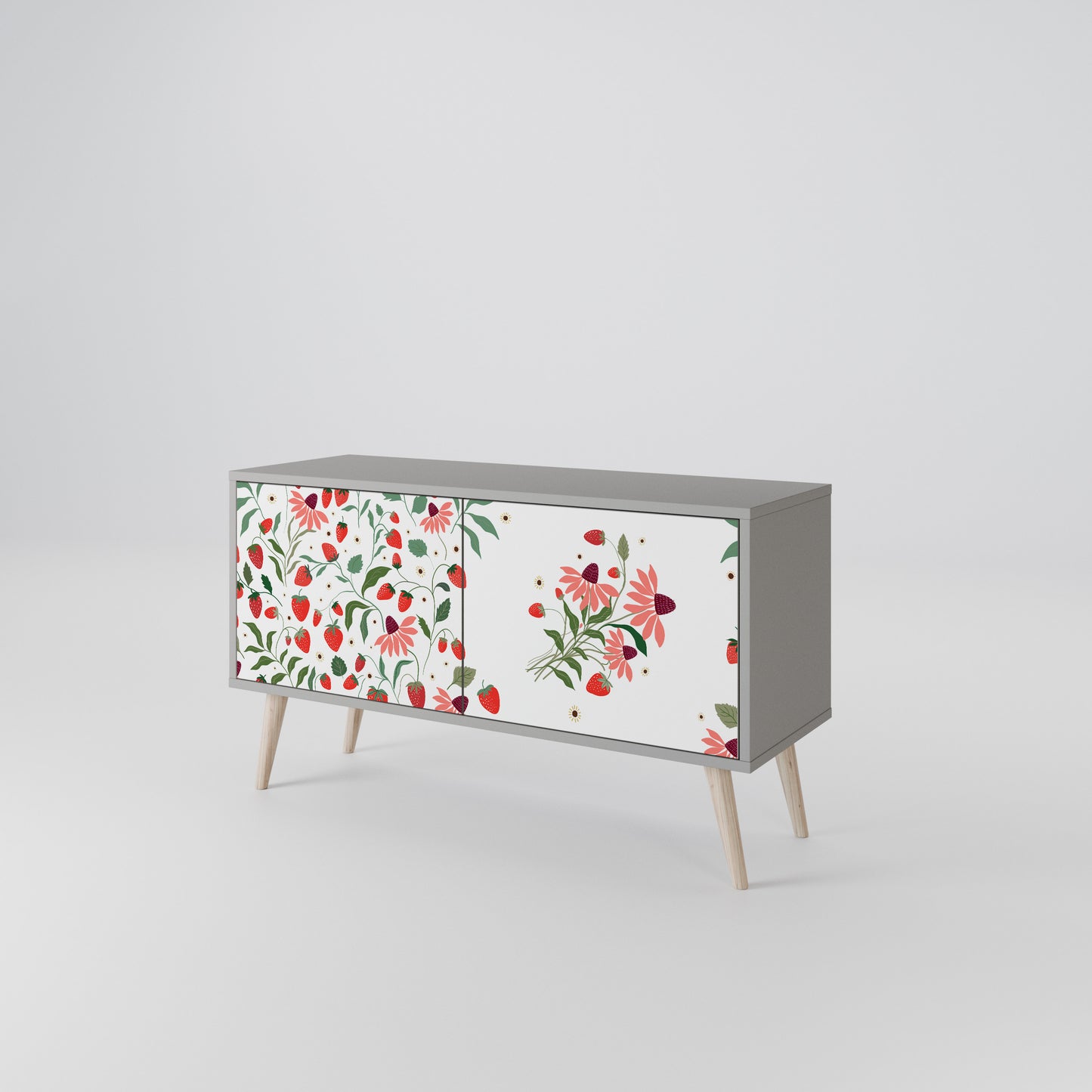 FLOWERS AND STRAWBERRIES Compact 2-Door TV Cabinet