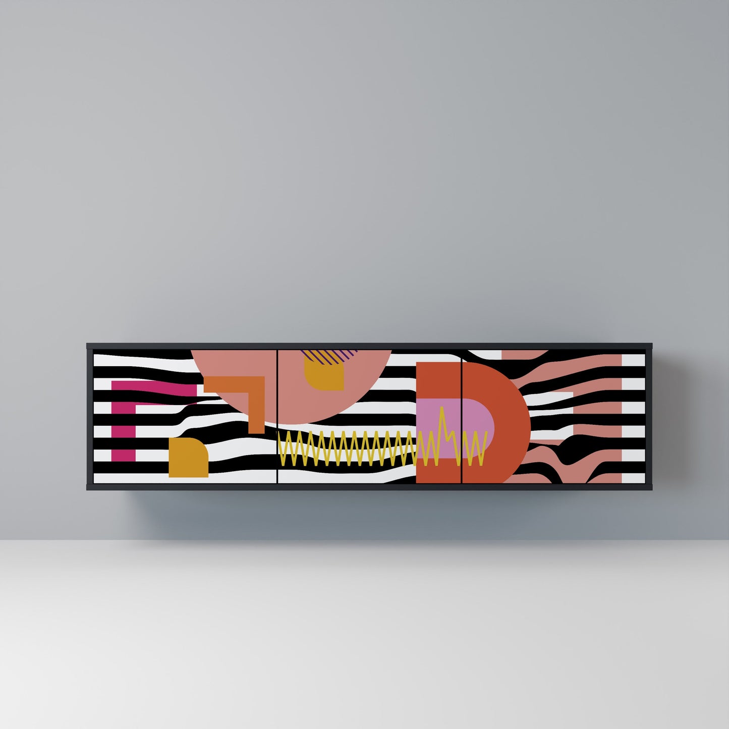 Mobile TV a 3 ante CHROMATIC ABSTRACT in finitura nera