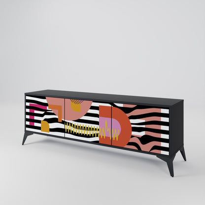 Mobile TV a 3 ante CHROMATIC ABSTRACT in finitura nera