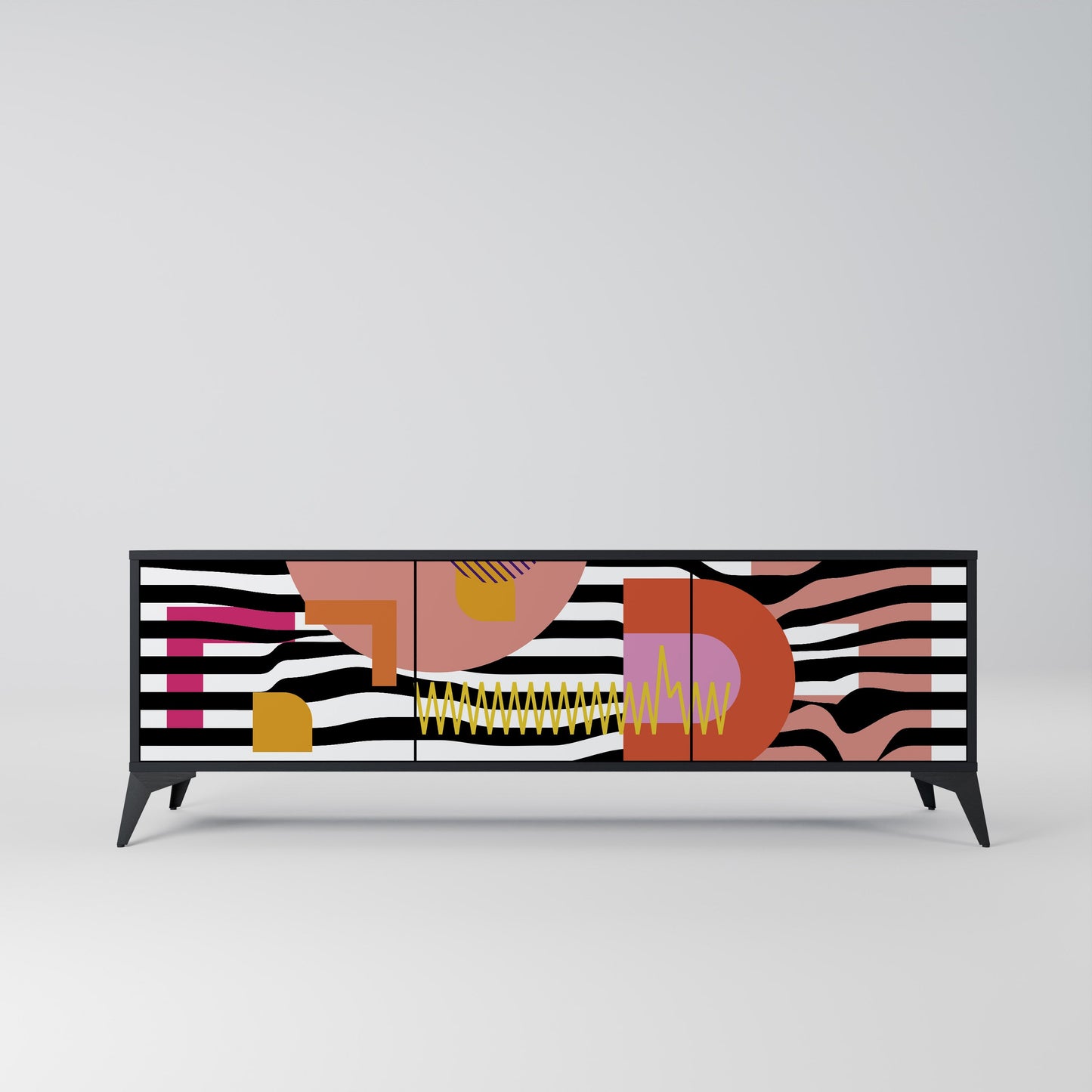 Mobile TV a 3 ante CHROMATIC ABSTRACT in finitura nera