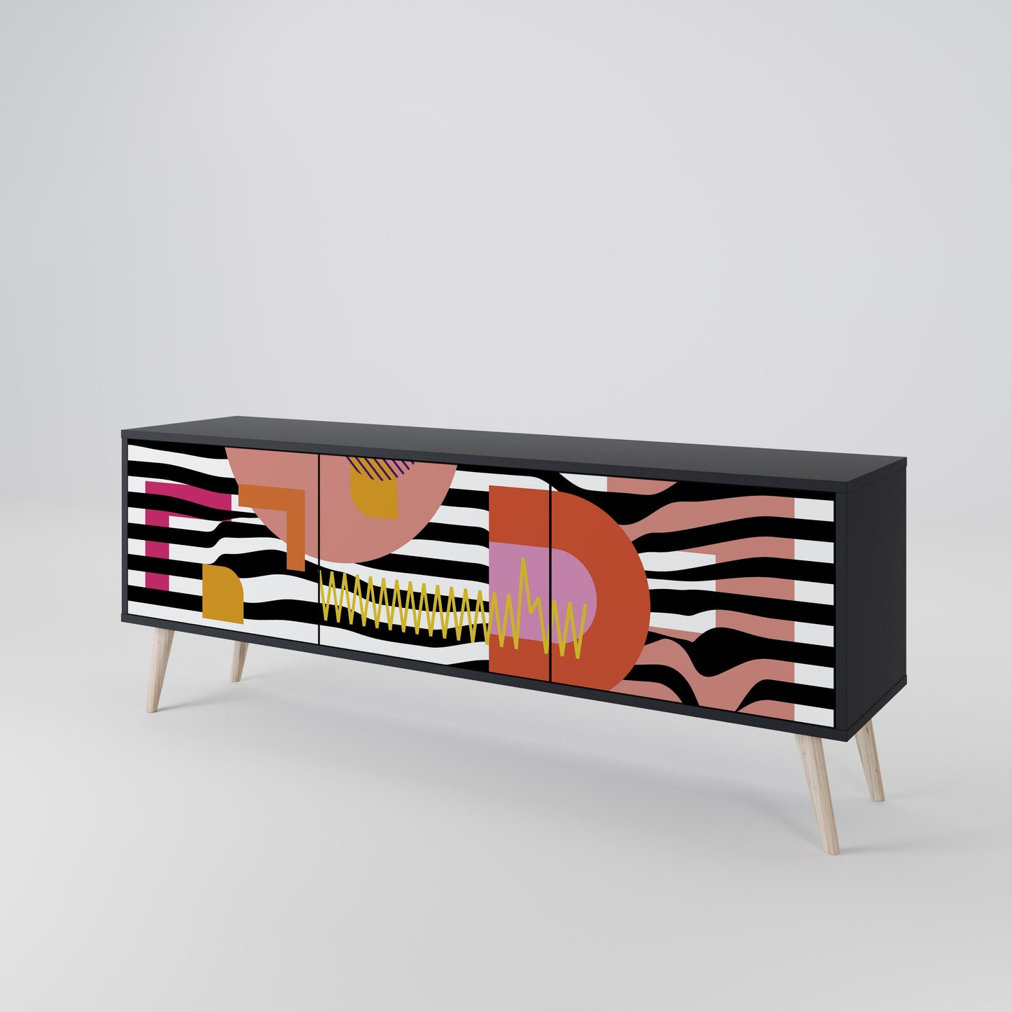 Mobile TV a 3 ante CHROMATIC ABSTRACT in finitura nera