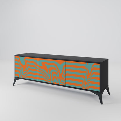 LINE COLLAPSE 3-Door TV Stand in Black Finish