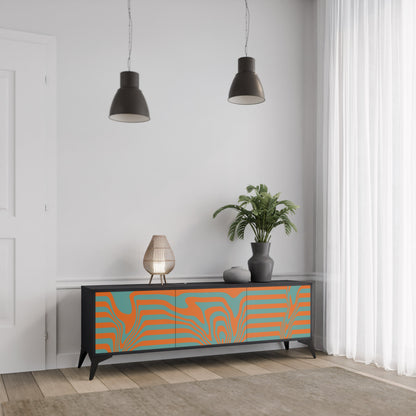LINE COLLAPSE 3-Door TV Stand in Black Finish