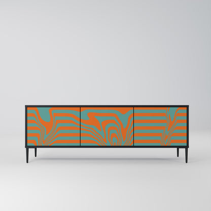 LINE COLLAPSE 3-Door TV Stand in Black Finish