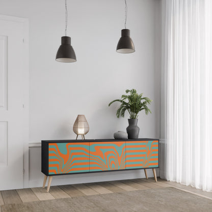LINE COLLAPSE 3-Door TV Stand in Black Finish