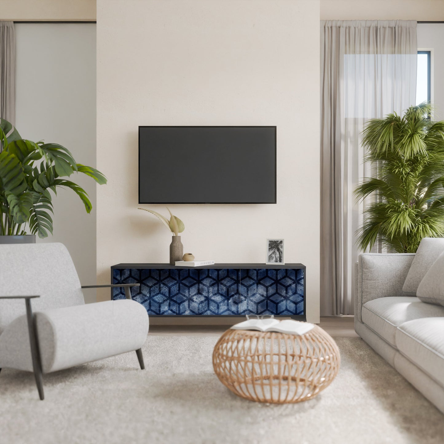Mobile TV CUBIC MIST a 3 ante con finitura nera