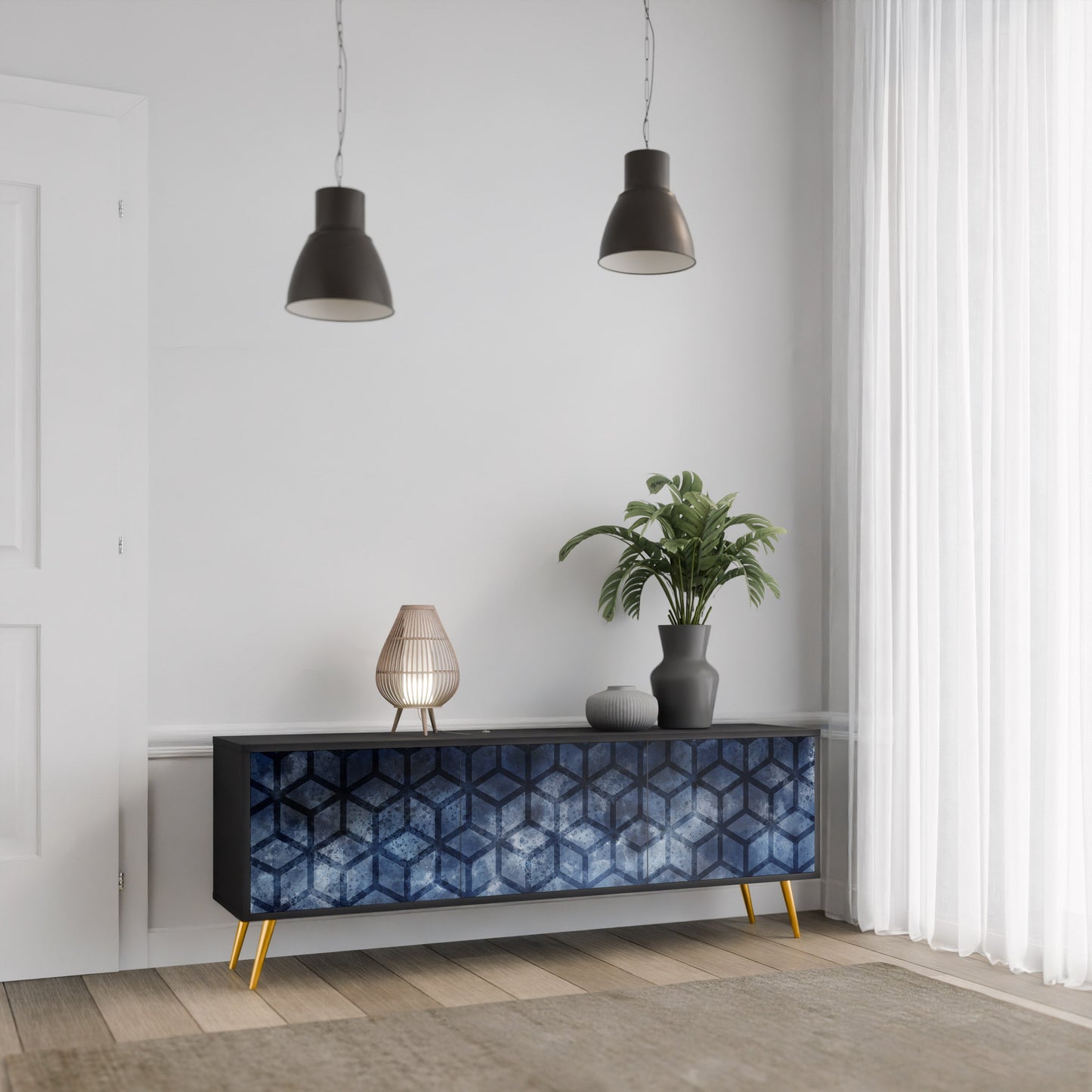 Mobile TV CUBIC MIST a 3 ante con finitura nera