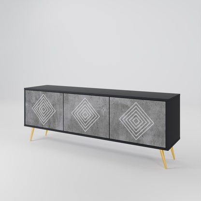 Mobile TV POLYGONAL ARTISTRY a 3 ante con finitura nera
