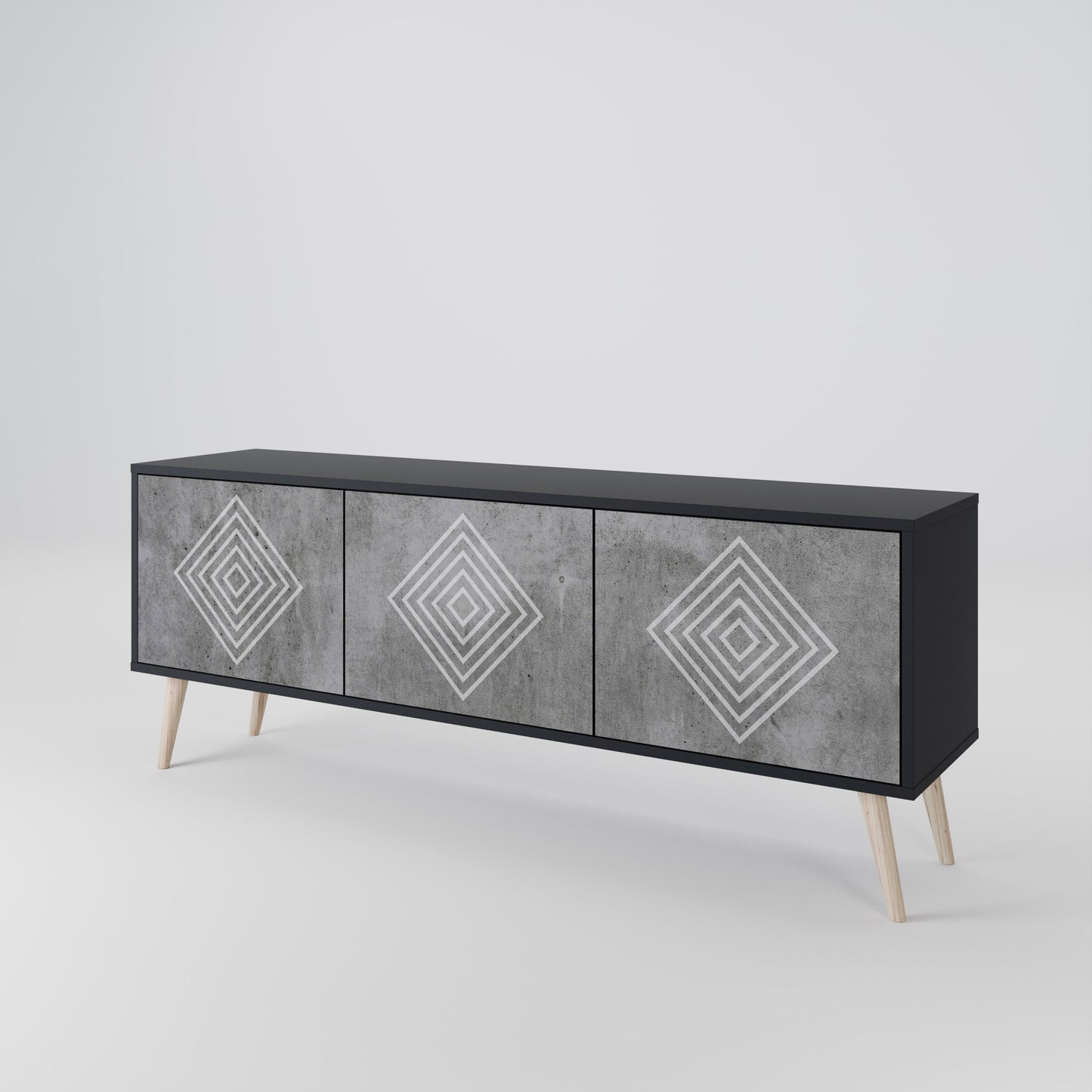 Mobile TV POLYGONAL ARTISTRY a 3 ante con finitura nera