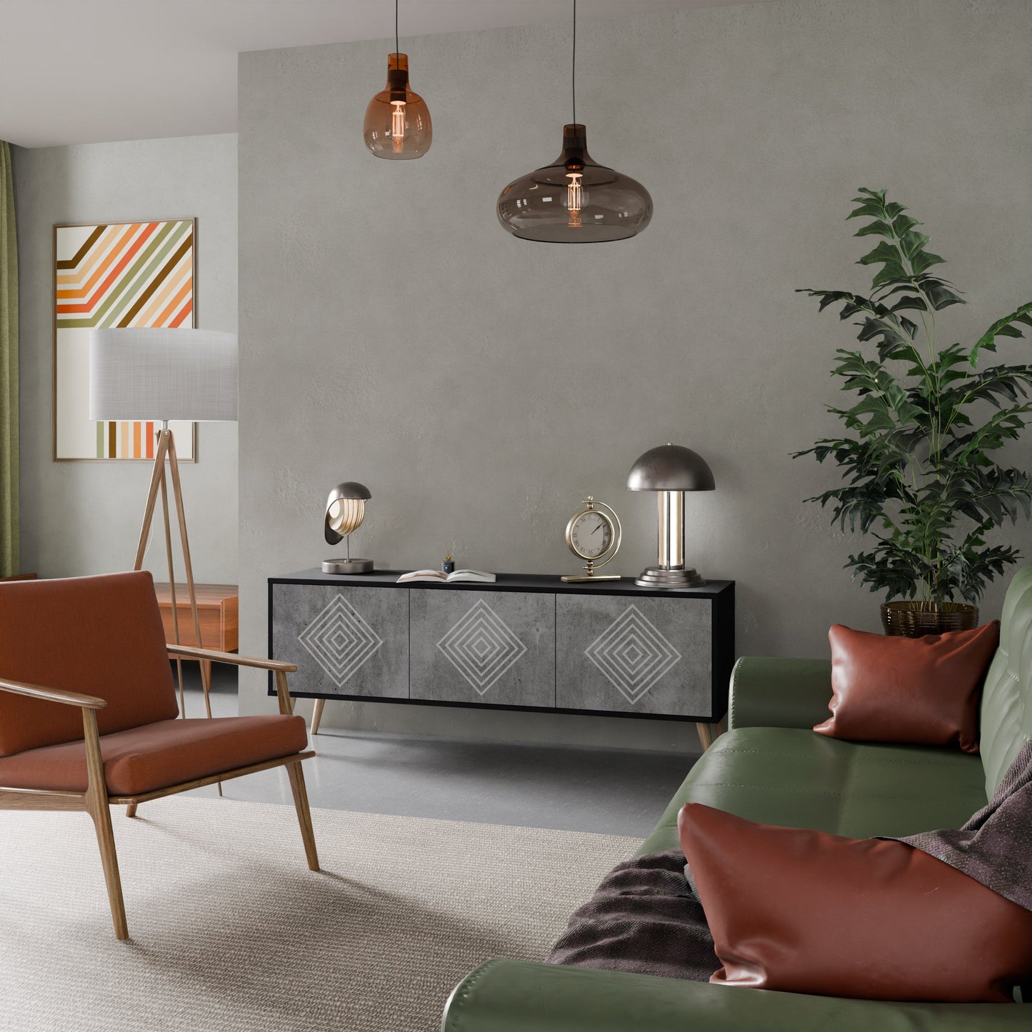 Mobile TV POLYGONAL ARTISTRY a 3 ante con finitura nera