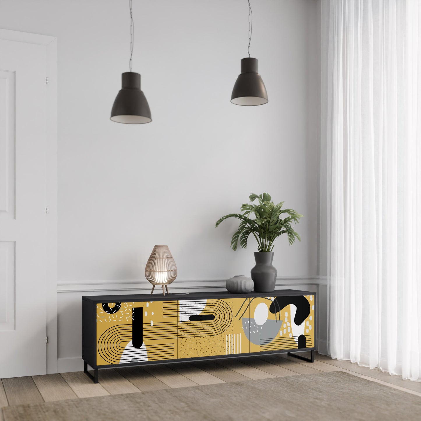 Mobile TV SHAPESHIFT SYMPHONY a 3 ante con finitura nera