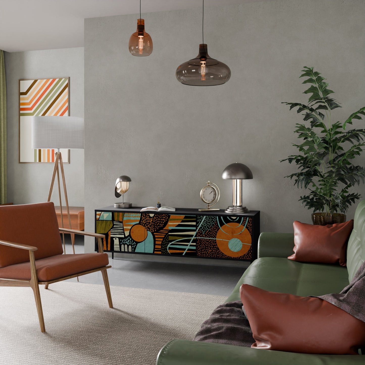 Mobile TV GEODE GLIMMER a 3 ante con finitura nera