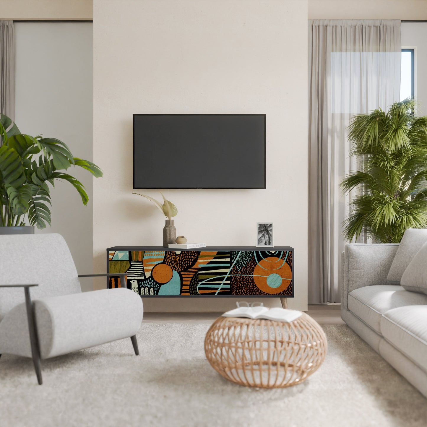 Mobile TV GEODE GLIMMER a 3 ante con finitura nera