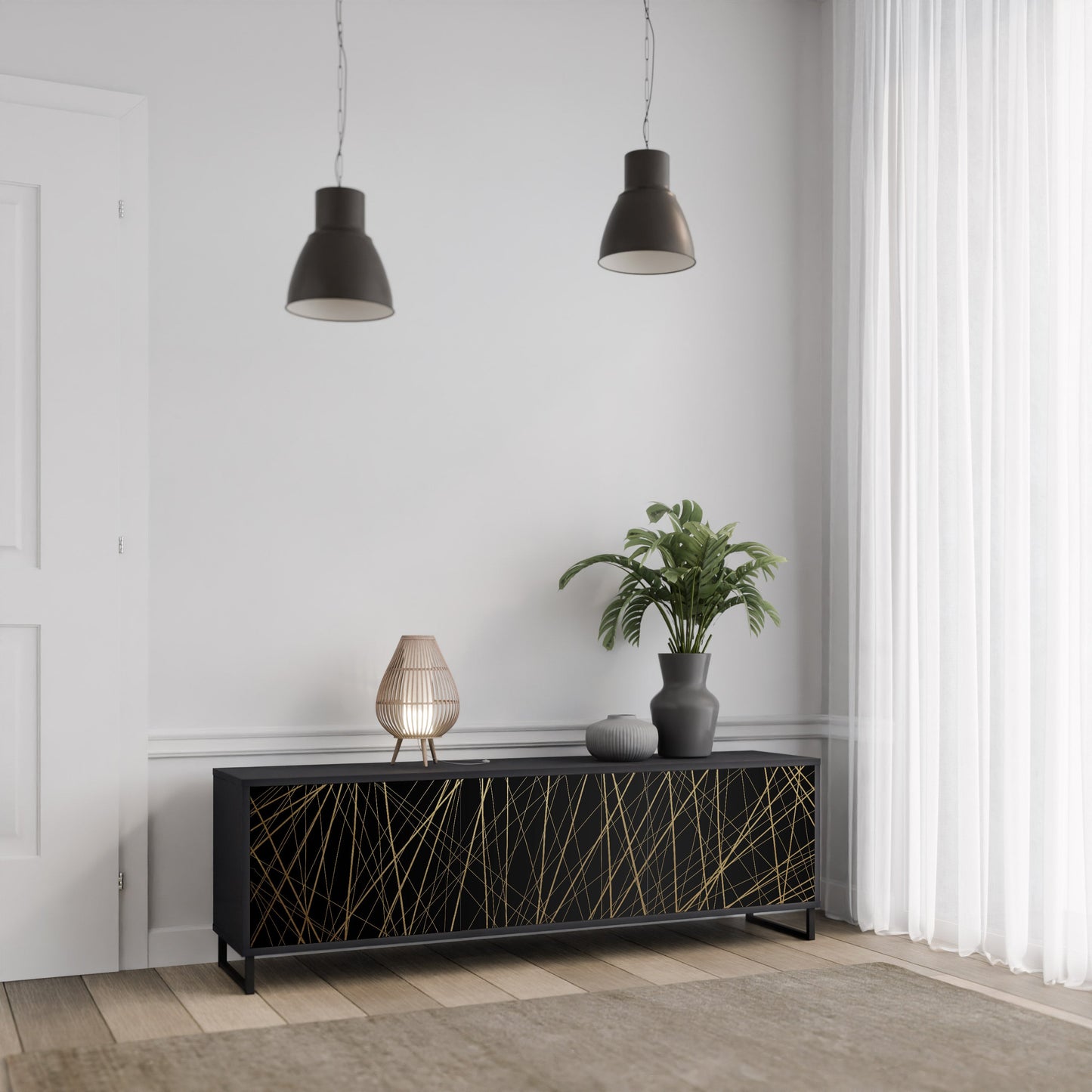 Mobile TV BRIGHT MESH a 3 ante con finitura nera