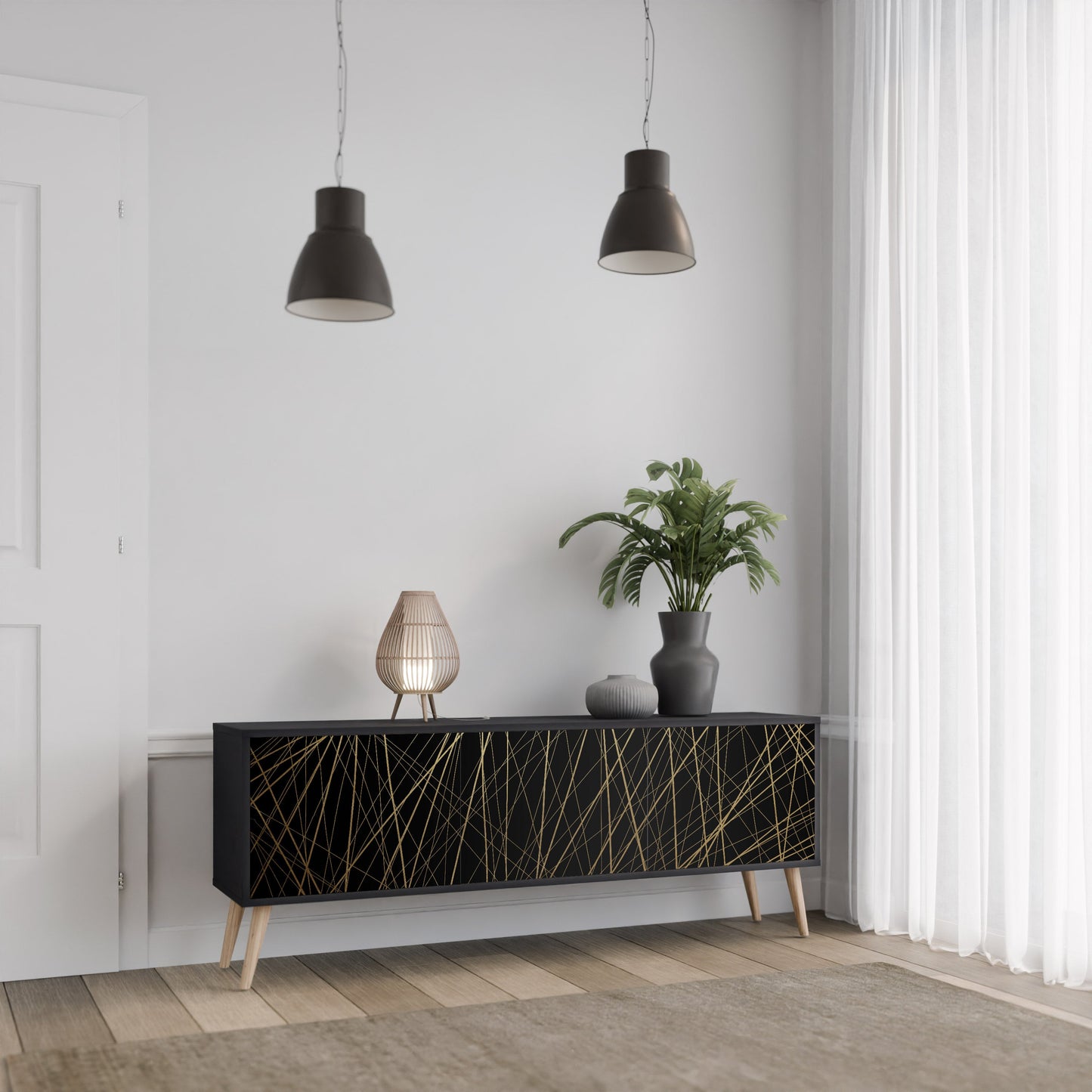 Mobile TV BRIGHT MESH a 3 ante con finitura nera