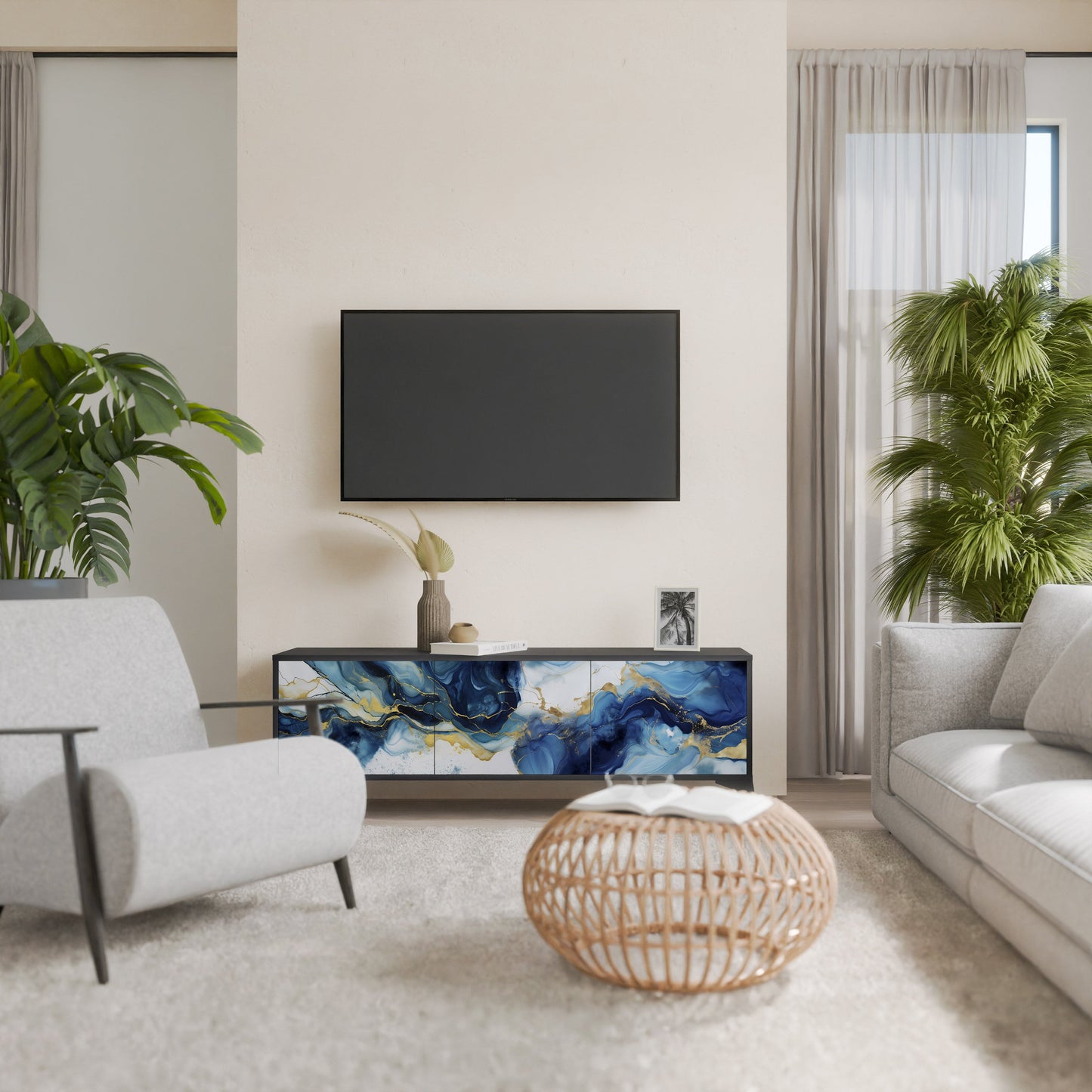 Mobile TV INKY MARBLE a 3 ante con finitura nera