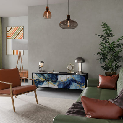 Mobile TV INKY MARBLE a 3 ante con finitura nera