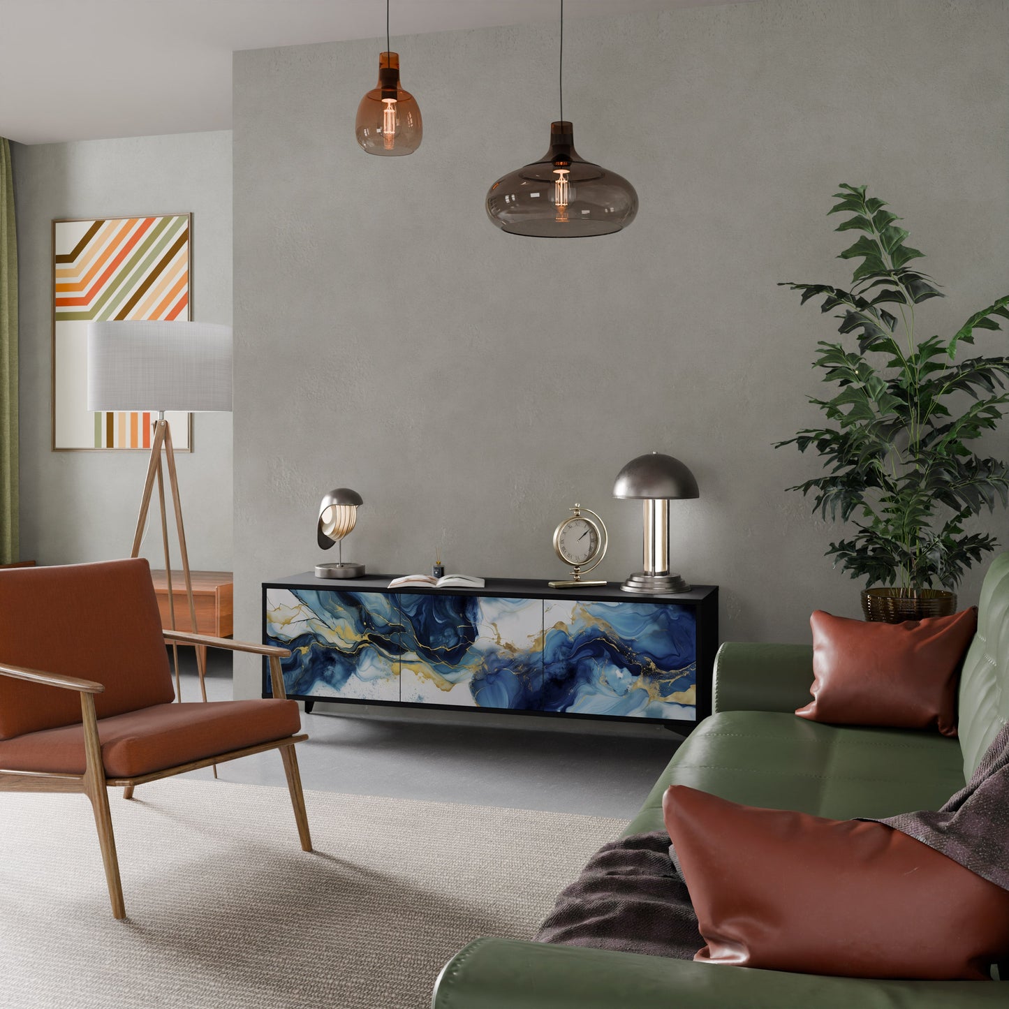 Mobile TV INKY MARBLE a 3 ante con finitura nera