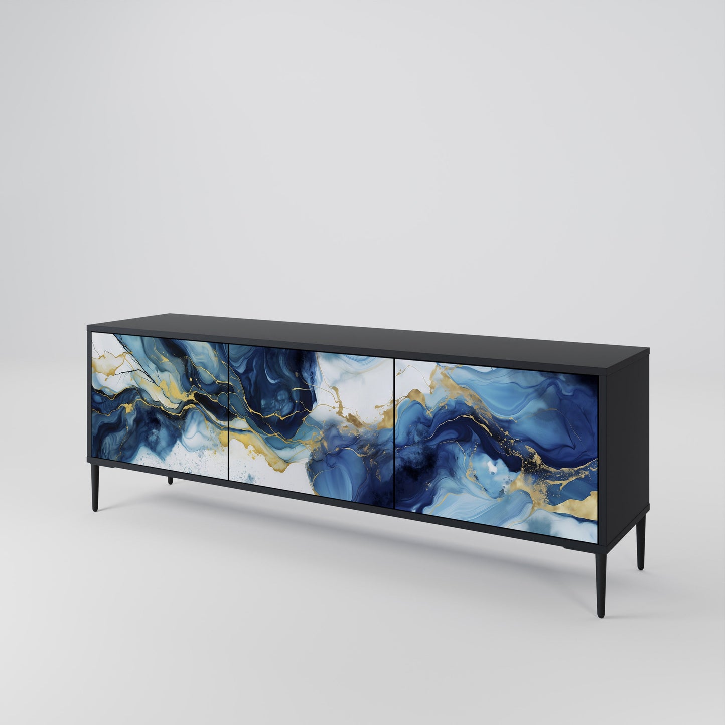 Mobile TV INKY MARBLE a 3 ante con finitura nera