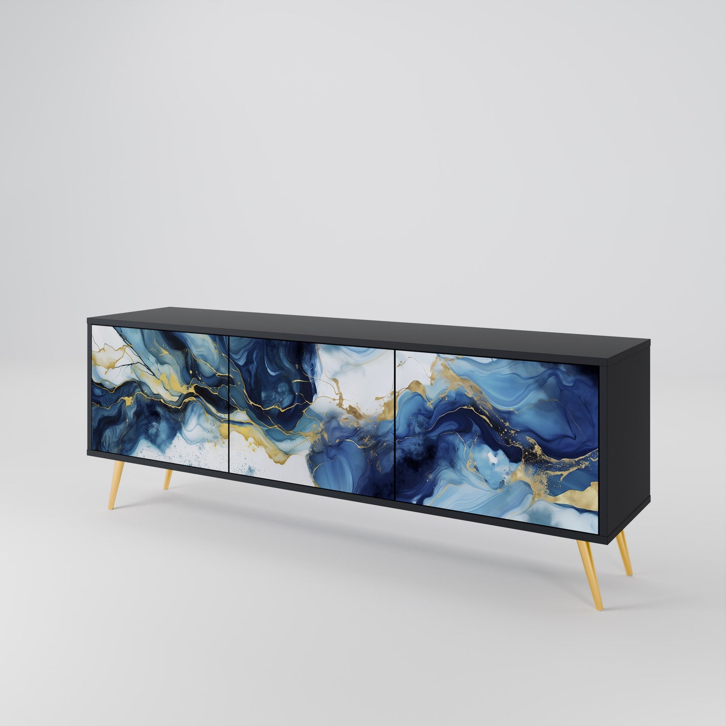 Mobile TV INKY MARBLE a 3 ante con finitura nera