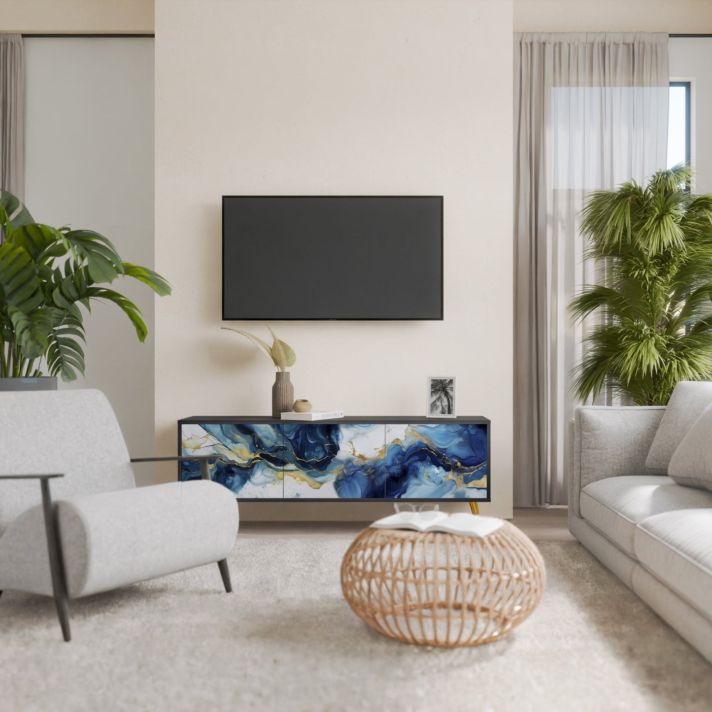 Mobile TV INKY MARBLE a 3 ante con finitura nera