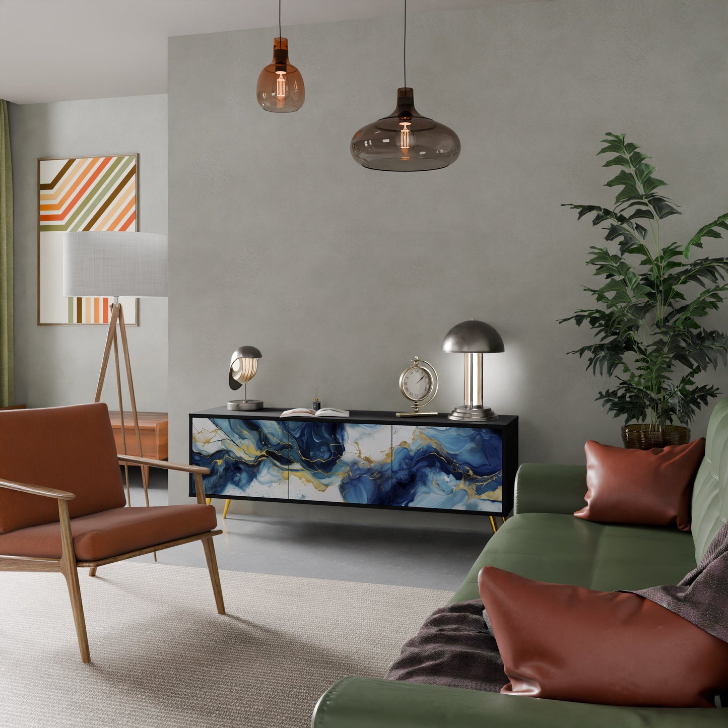 Mobile TV INKY MARBLE a 3 ante con finitura nera