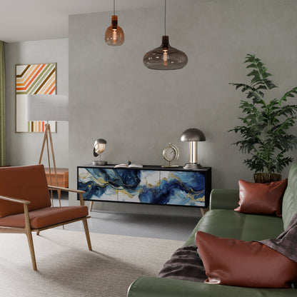 Mobile TV INKY MARBLE a 3 ante con finitura nera