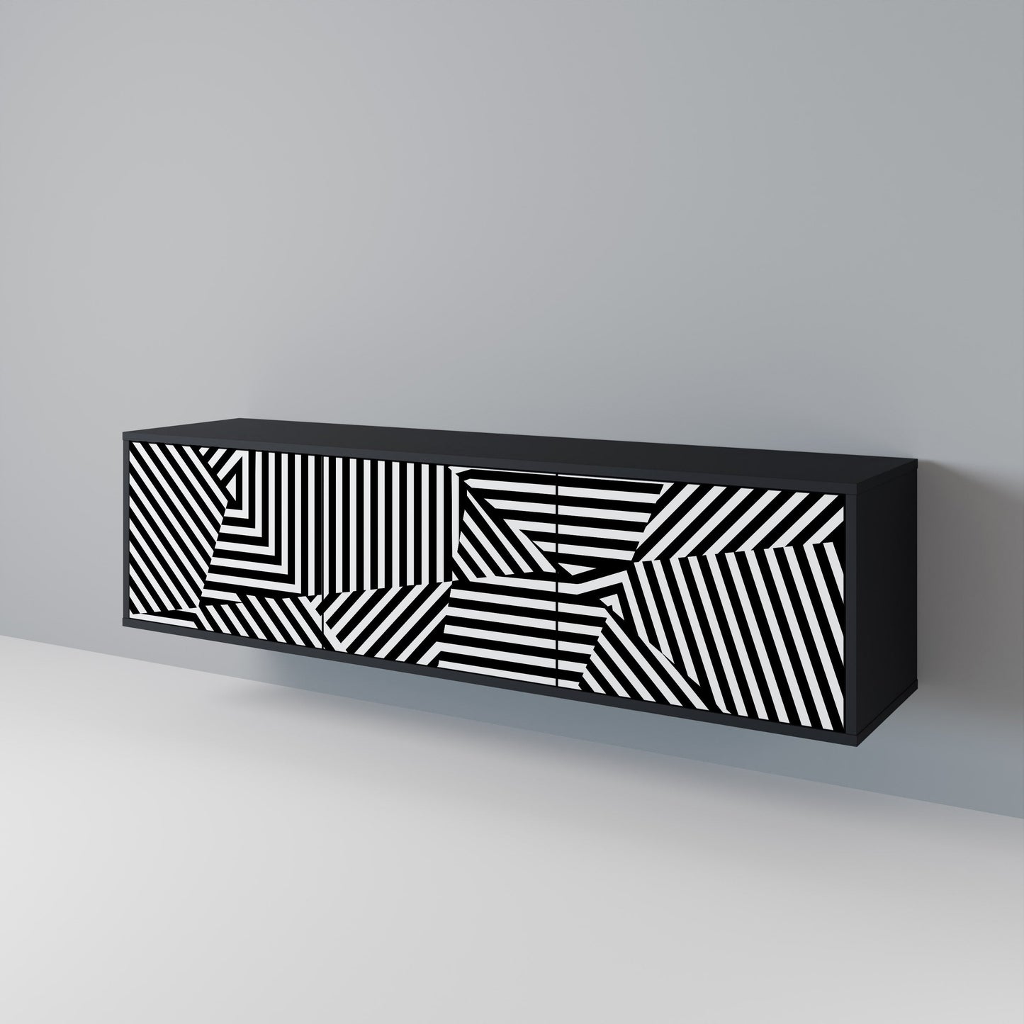 Mobile TV ILLUSIONARY LATTICE a 3 ante con finitura nera