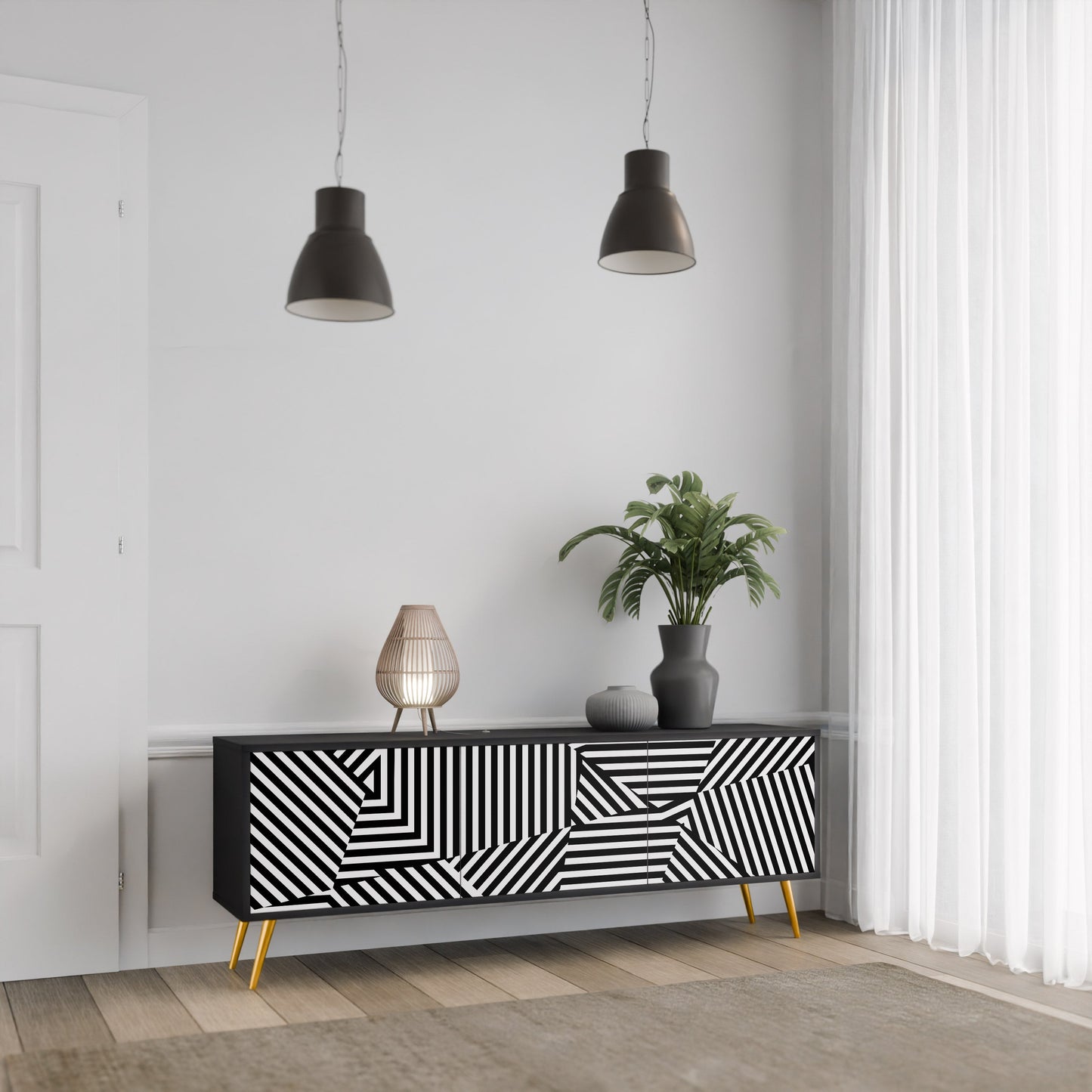 Mobile TV ILLUSIONARY LATTICE a 3 ante con finitura nera