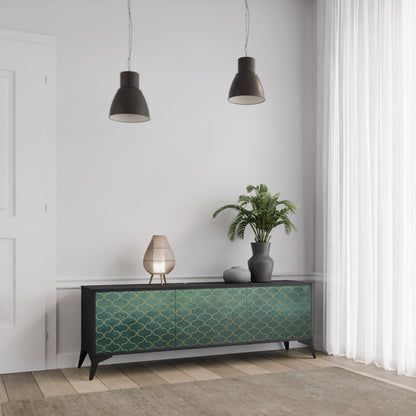 Mobile TV TESSELATED GREENERY a 3 ante con finitura nera
