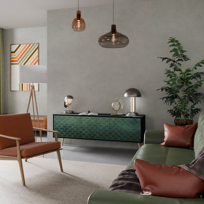Mobile TV TESSELATED GREENERY a 3 ante con finitura nera