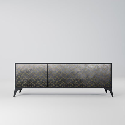 TESSELATED GRAYISH 3-Door TV Stand in Black Finish