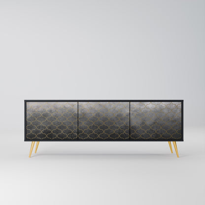 TESSELATED GRAYISH 3-Door TV Stand in Black Finish