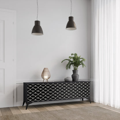 TESSELATED BLACKNESS 3-Door TV Stand in Black Finish