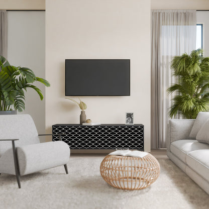 TESSELATED BLACKNESS 3-Door TV Stand in Black Finish