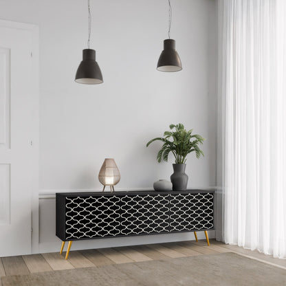 TESSELATED BLACKNESS 3-Door TV Stand in Black Finish