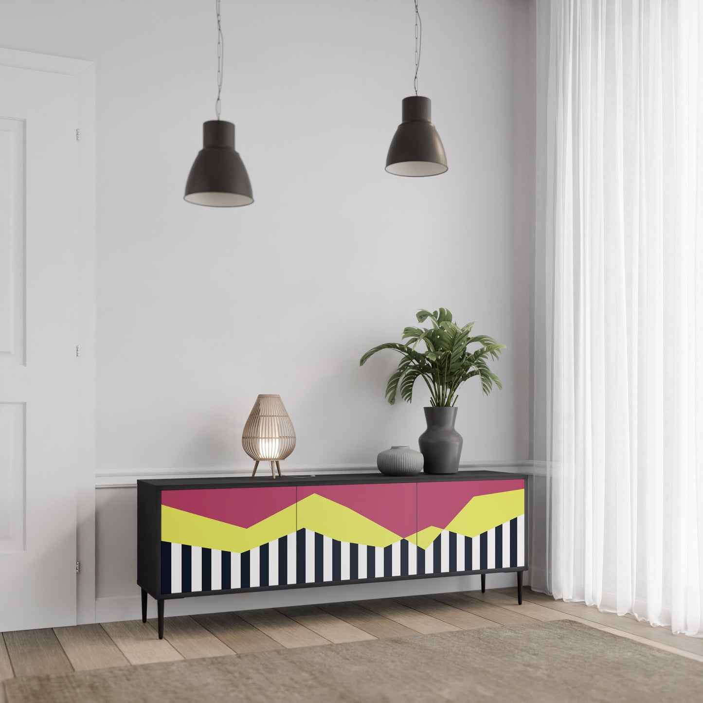 Mobile TV PIANO FANTASY a 3 ante in finitura nera