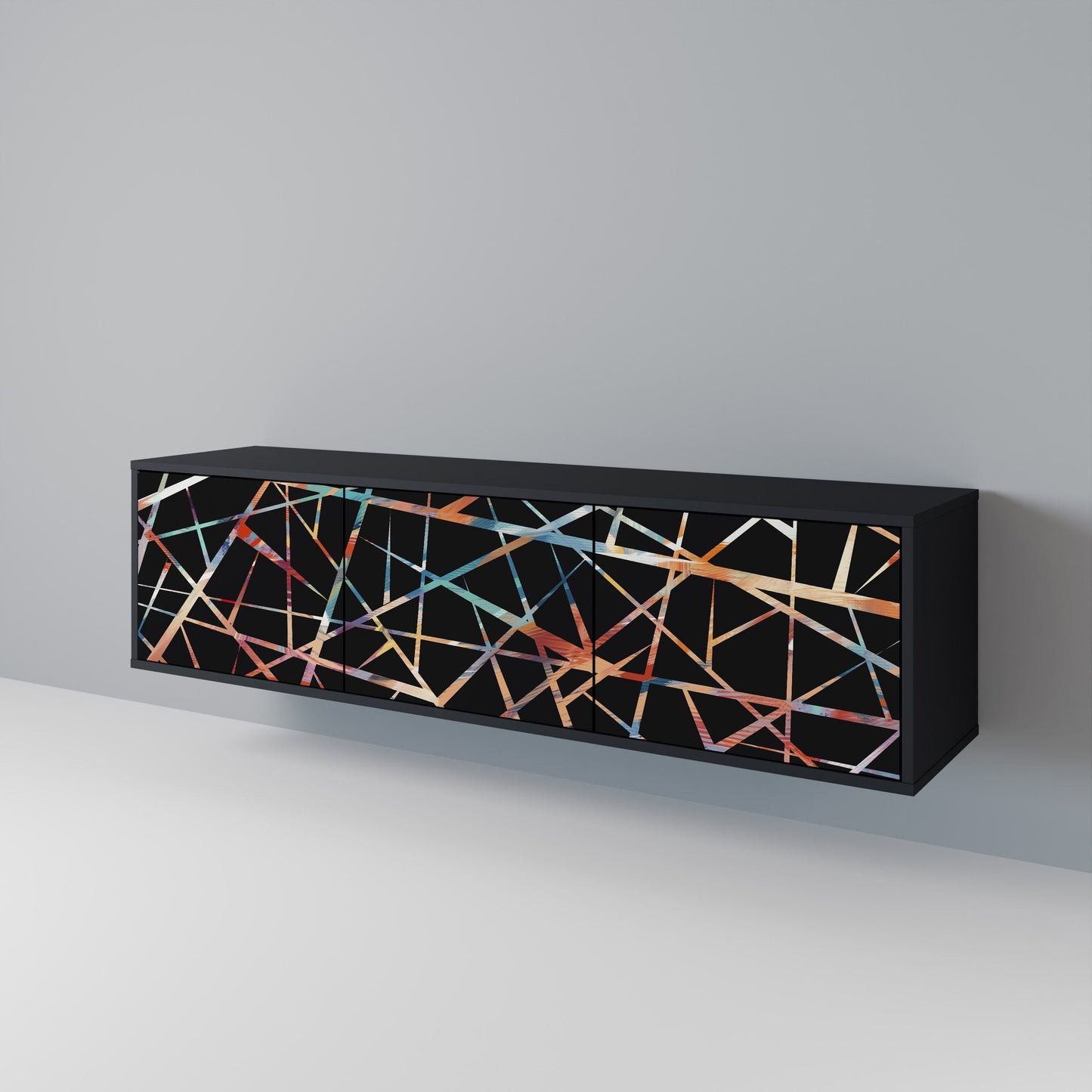 Mobile TV POLYGON VERVE a 3 ante con finitura nera