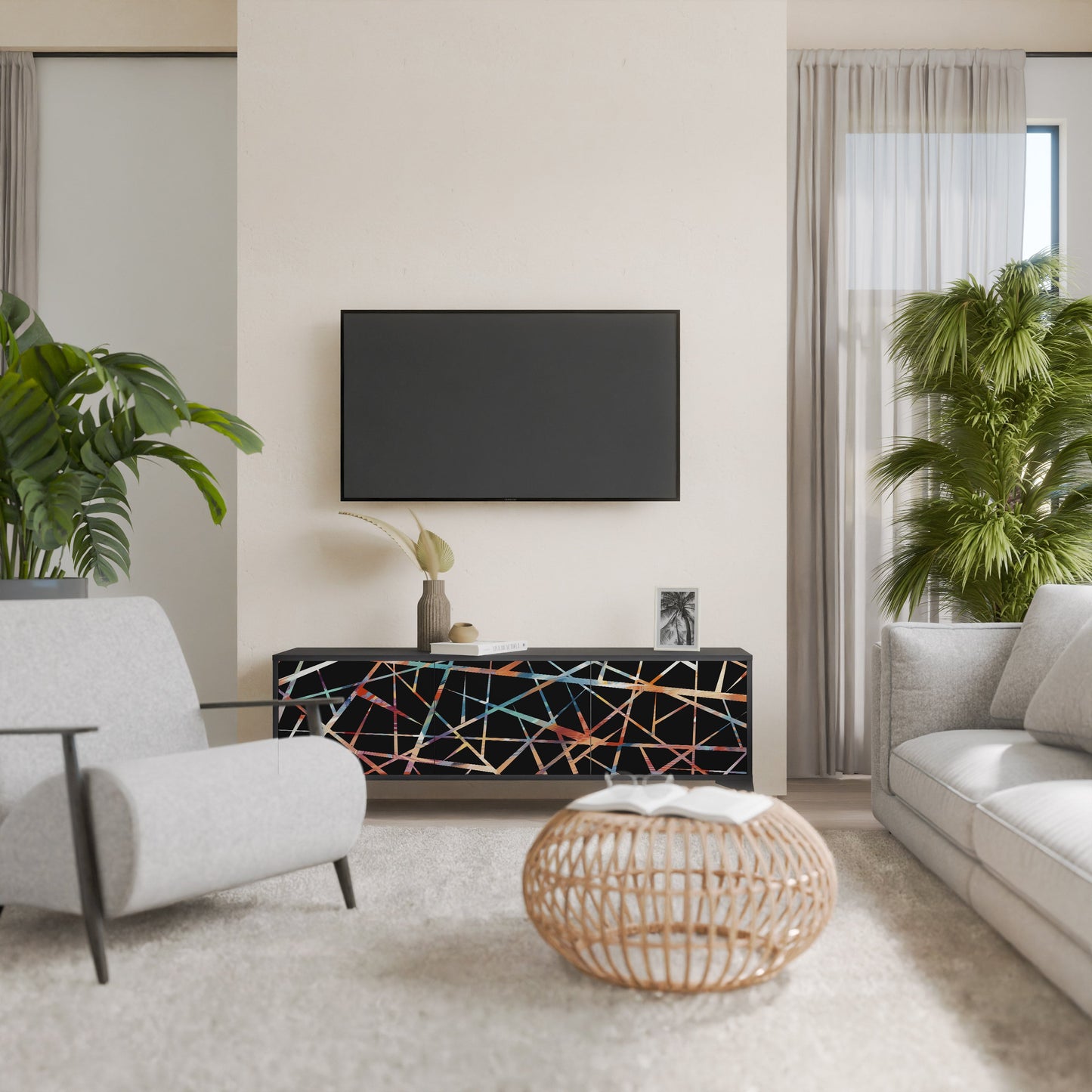 Mobile TV POLYGON VERVE a 3 ante con finitura nera