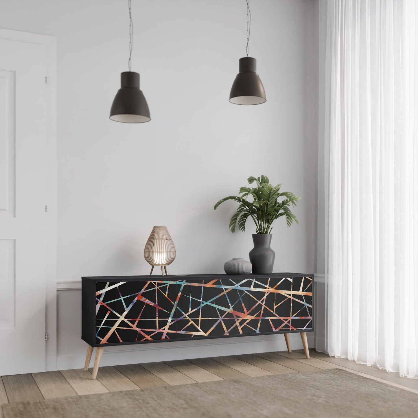 Mobile TV POLYGON VERVE a 3 ante con finitura nera