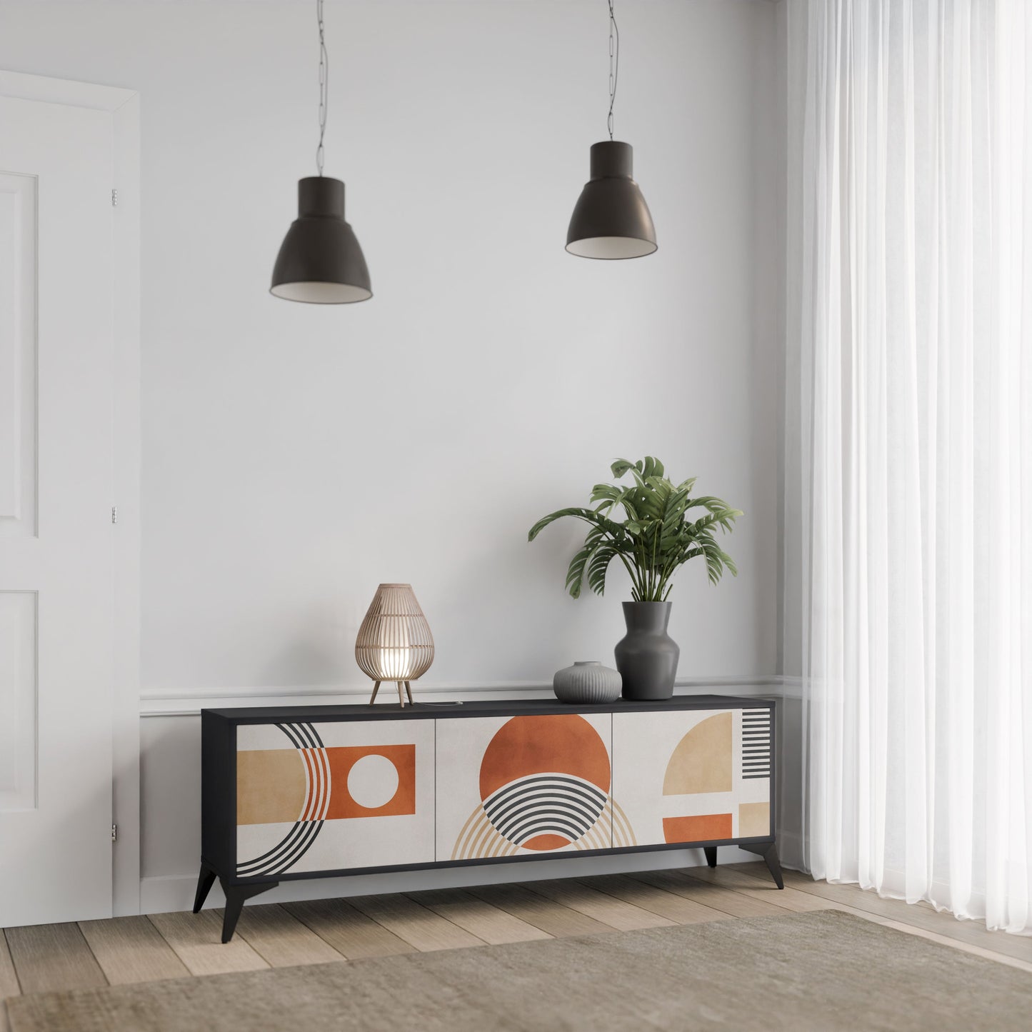 SPACE AROUND Mobile TV a 3 ante con finitura nera