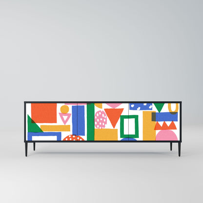 GEOMETRIC GLIMMER 3-Door TV Stand in Black Finish
