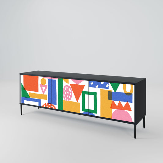 GEOMETRIC GLIMMER 3-Door TV Stand in Black Finish