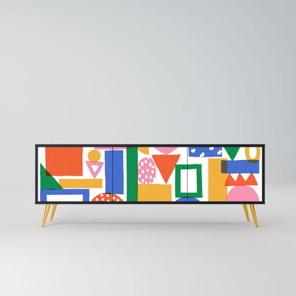 GEOMETRIC GLIMMER 3-Door TV Stand in Black Finish
